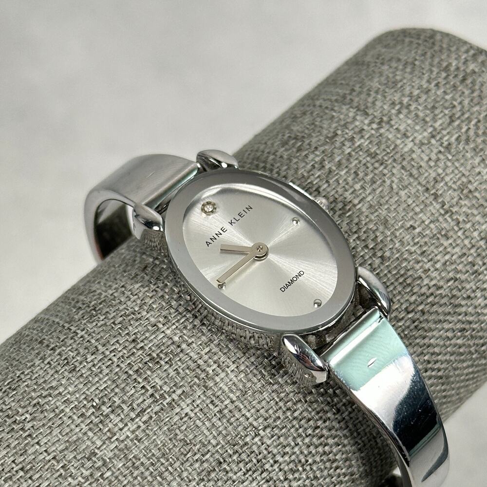 Nine West Watch Womens 20mm Oval Diamond Silver Tone 6.25" Quartz New Battery